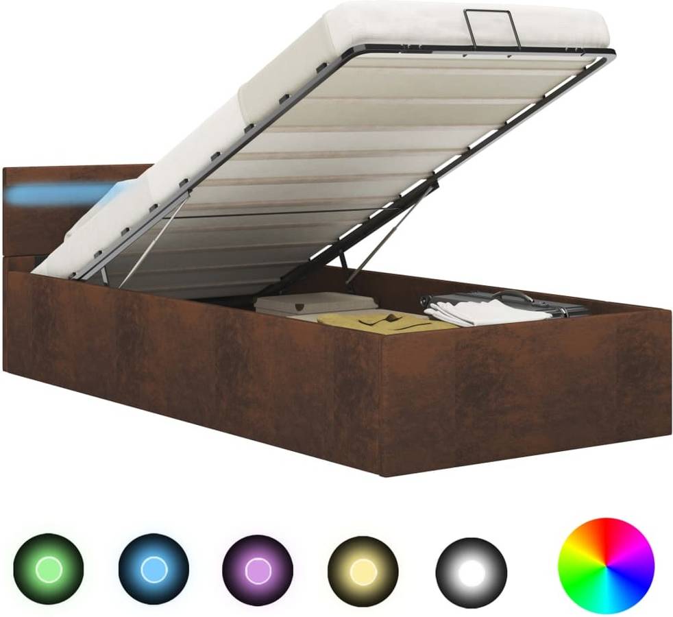 Cama Canapé Con led vidaxl tela 90x200 cm almacenamiento compatible