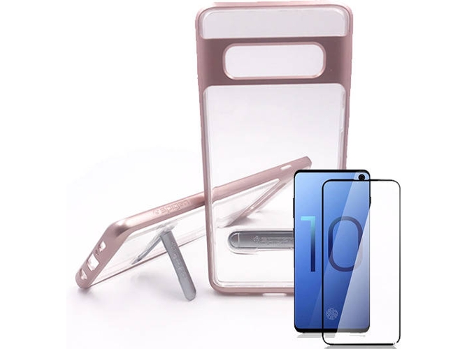 Kit Carcasa y Protector Cristal Samsung Galaxy S10 Crystal Rosa