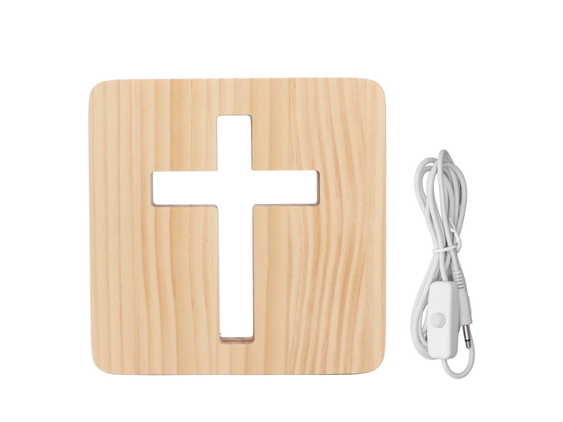 Lámpara De Noche Led Cruz 3d Diseño Hueco Madera Para Dormitorio Sala Oficina