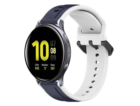 Correa de reloj inteligente para Samsung Galaxy Watch Active 2 40 mm 20 mm Bucle convexo de silicona de dos colores (azul medianoche + blanco)