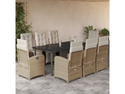 Juego de comedor de jardín de 9 piezas con cojines de mimbre beige de DKD Home Decor