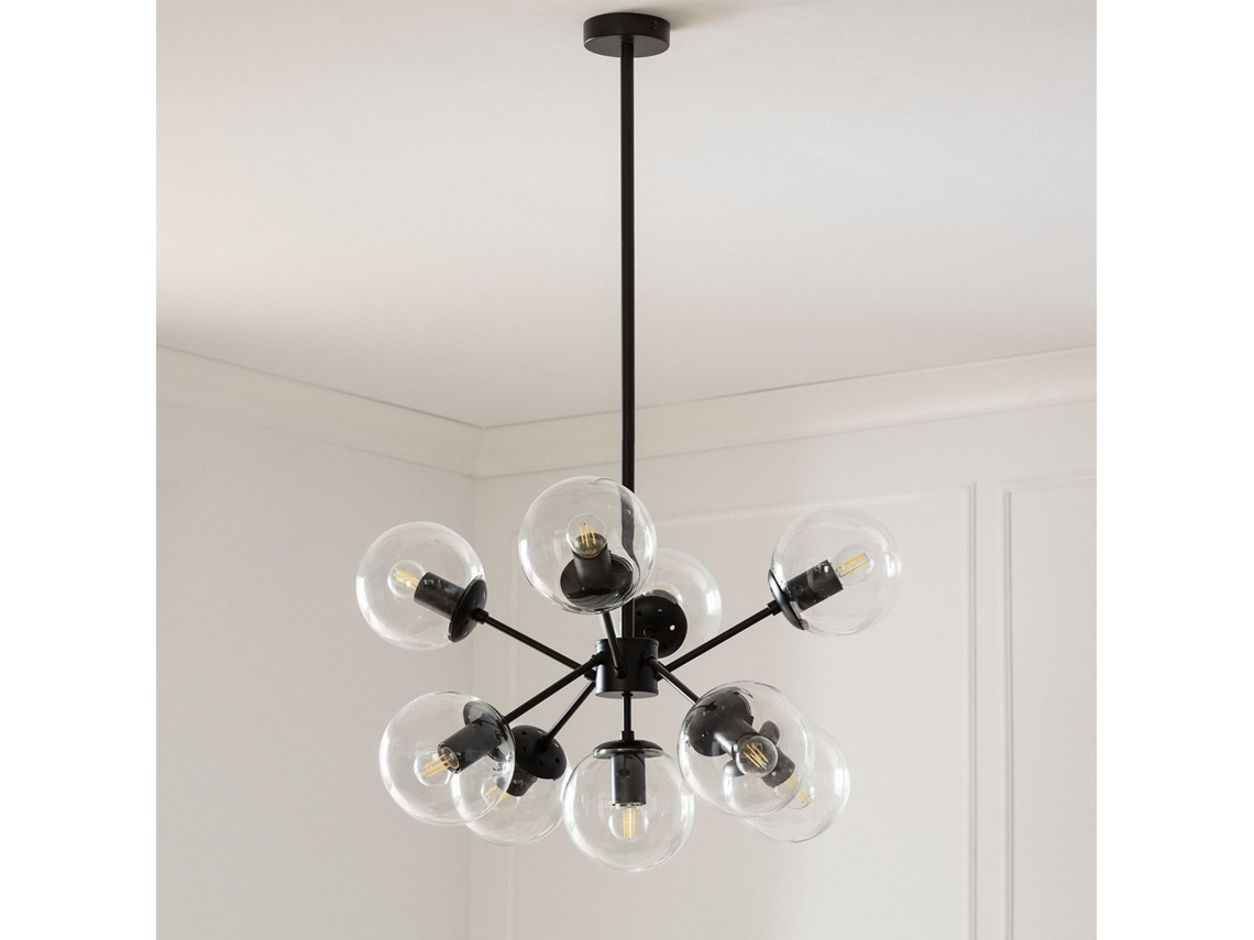 LEDKIA Lámpara Colgante Metal y Cristal Wassily 9 Focos Negro