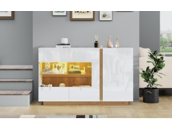 Mueble Aparador 138x38x90,5 Cm - Alta Gloss, Con Base De Madera, Tablero De Partículas Y Vidrio - Blanco