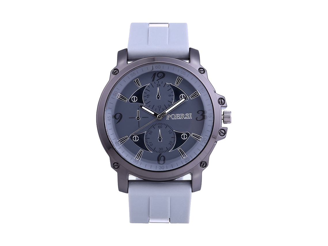 Reloj De Pulsera Para Hombre De Moda Con Dial Redondo Correa De Silicona Cuarzo Casual Negocios Gris