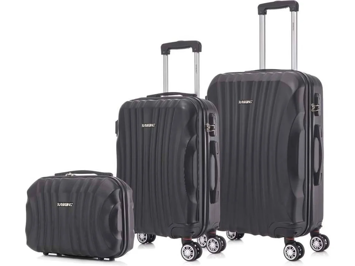 Conjunto de 3 Maletas de Viaje RAYKONG Negro Neceser/Cabina/Mediana (29/55/68 cm - 16,84/45/76,5L)