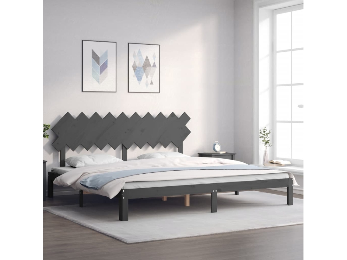 Estructura De Cama Con Cabecero Madera Maciza Gris 200x200 Cm