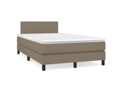 Cama Box Spring Con Colchón Y Led Tela Gris Taupe 120x190 Cm