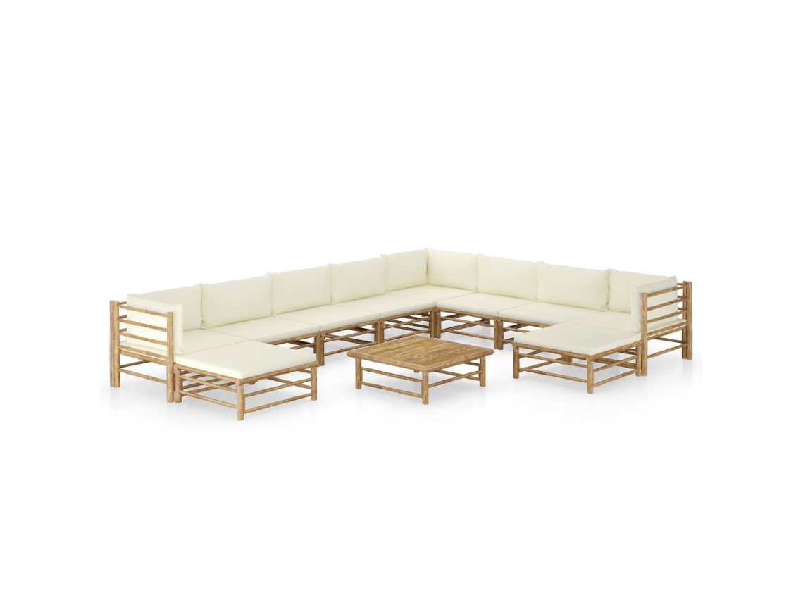 Conjunto de jardín de bambú de 11 piezas con cojines en blanco crema de DKD Home Decor