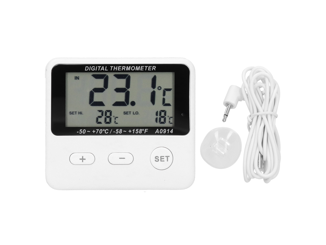 Termómetro Con Alarma Para Refrigerador Y Sonda Universal Para Medición En Interiores Y Exteriores.
