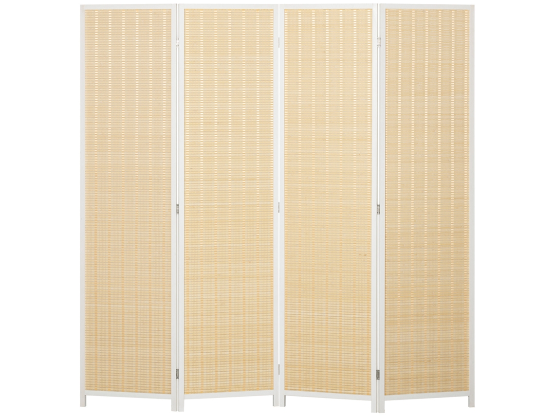 Divisória Ambientes 4 Painéis Bambu Trançado Mão 180x180cm Branca