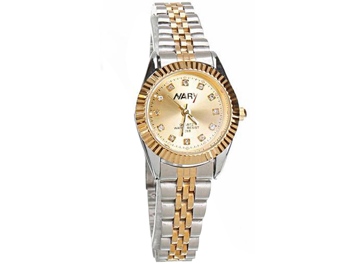 Reloj De Pareja Nary Moda Analógico Cuarzo Dial Redondo Mujer Plata Oro