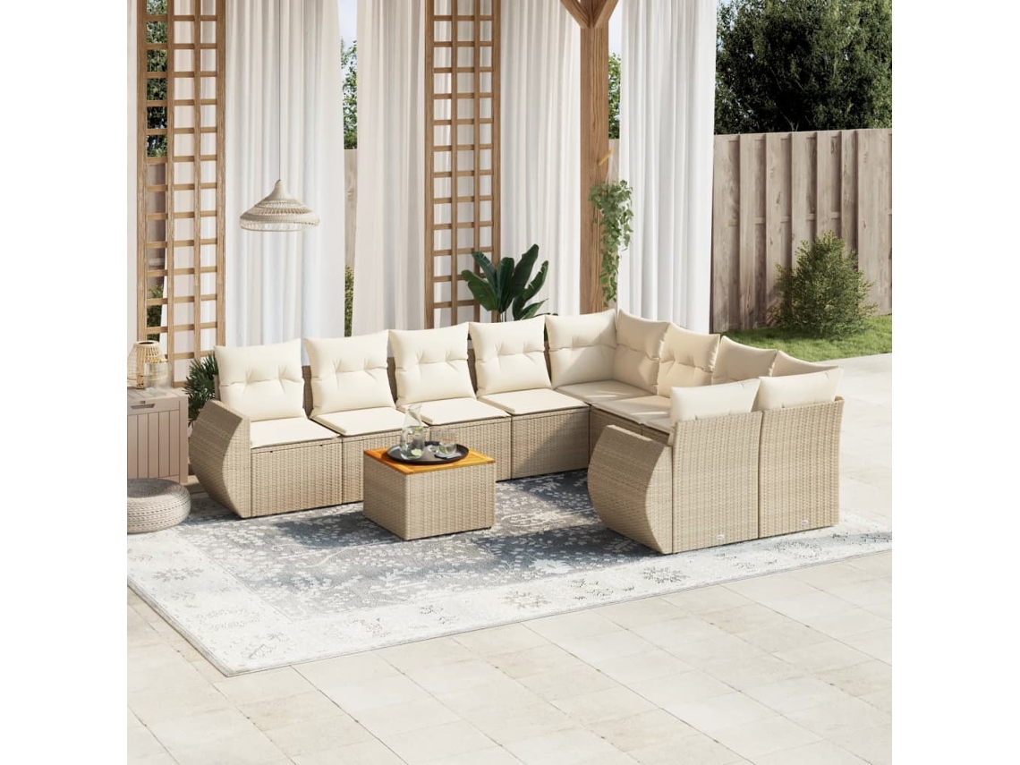 Conjunto de sofá de jardín de 9 piezas con cojines, mimbre sintético beige, Dkd Home Decor