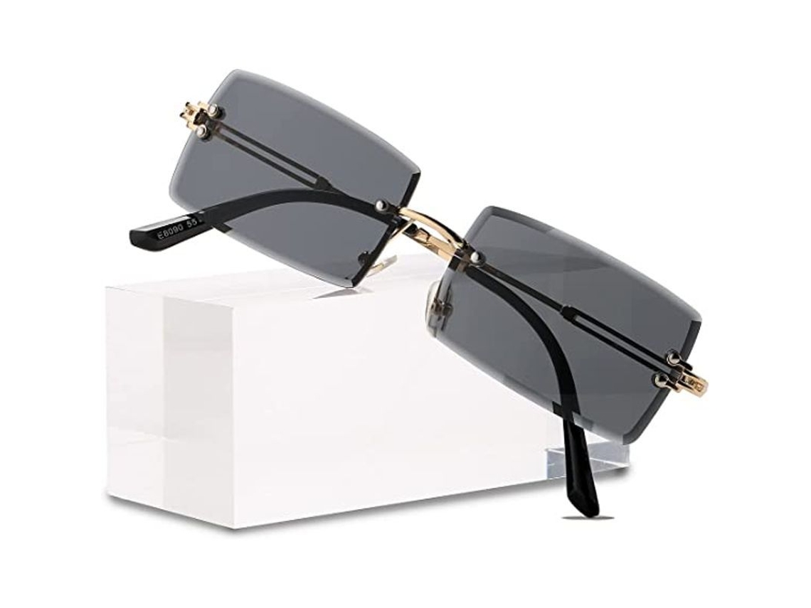 Gafas De Sol Retro Rectangulares Sin Montura Para Hombre Y Mujer Con Lentes Degradadas (montura Dorada, Lentes Negras Y Grises).
