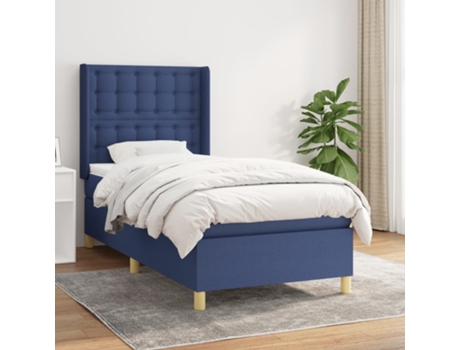 vidaXL Cama con somier y colchón 90x190 cm tela azul