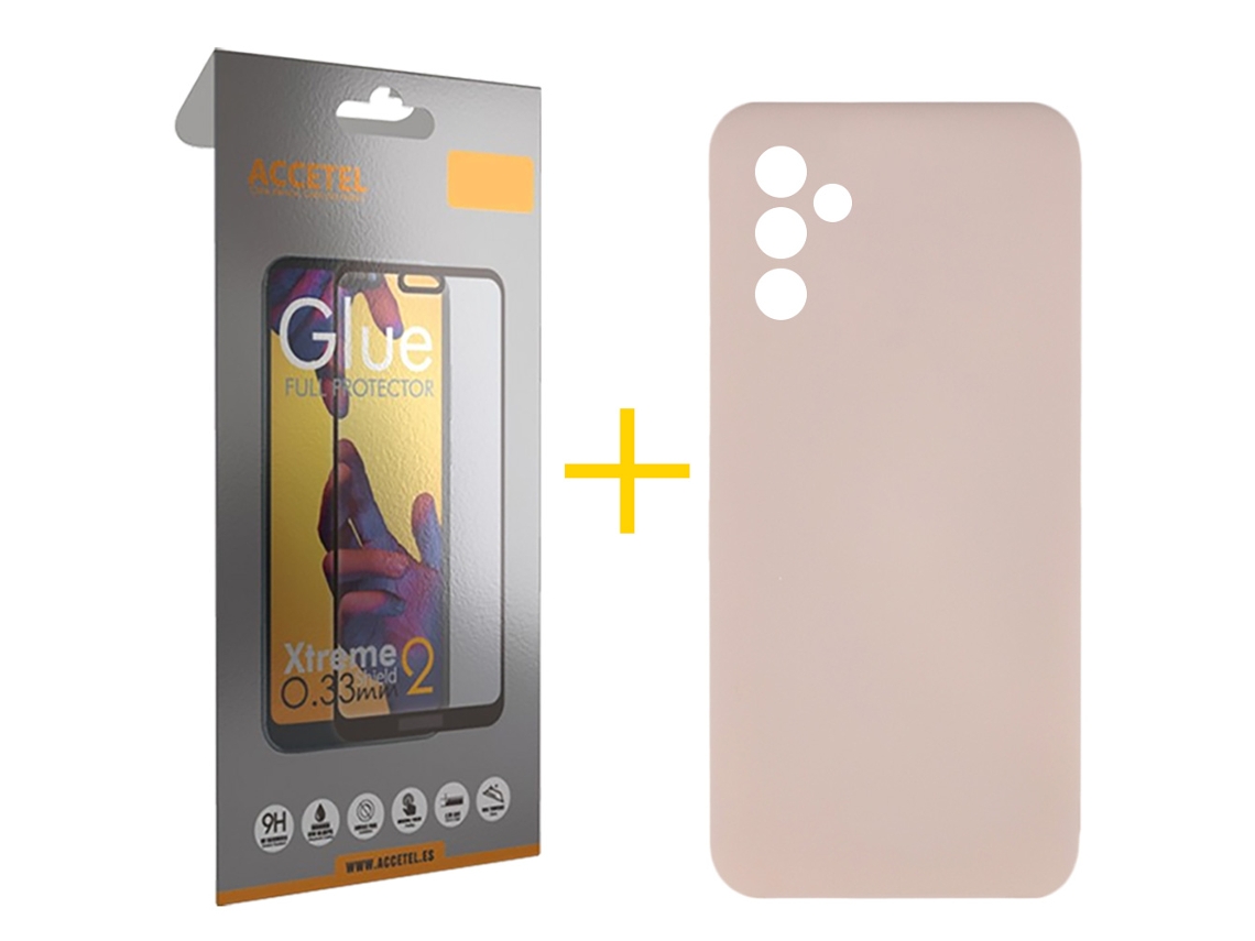 Pack 1 X Película de Vidrio Templado Full + Funda ACCETEL para Samsung Galaxy A35 5G Silicona Líquida Rosa