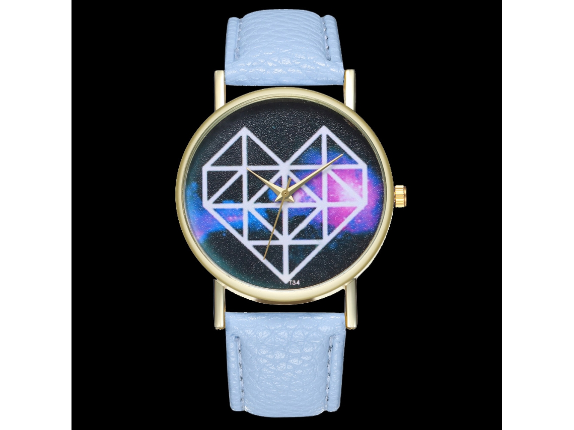 Reloj De Pareja De Cuero Pu Casual Con Dial De Corazón Y Líneas Geométricas Azul Claro