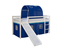 Cama Alta Infantil Con Somier Tobogán Túnel Y Cortina Modelo Azul 90x200 Cm Lit06186