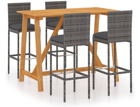 Conjunto 5 Conjunto de bar para jardín VIDAXL con cojines gris