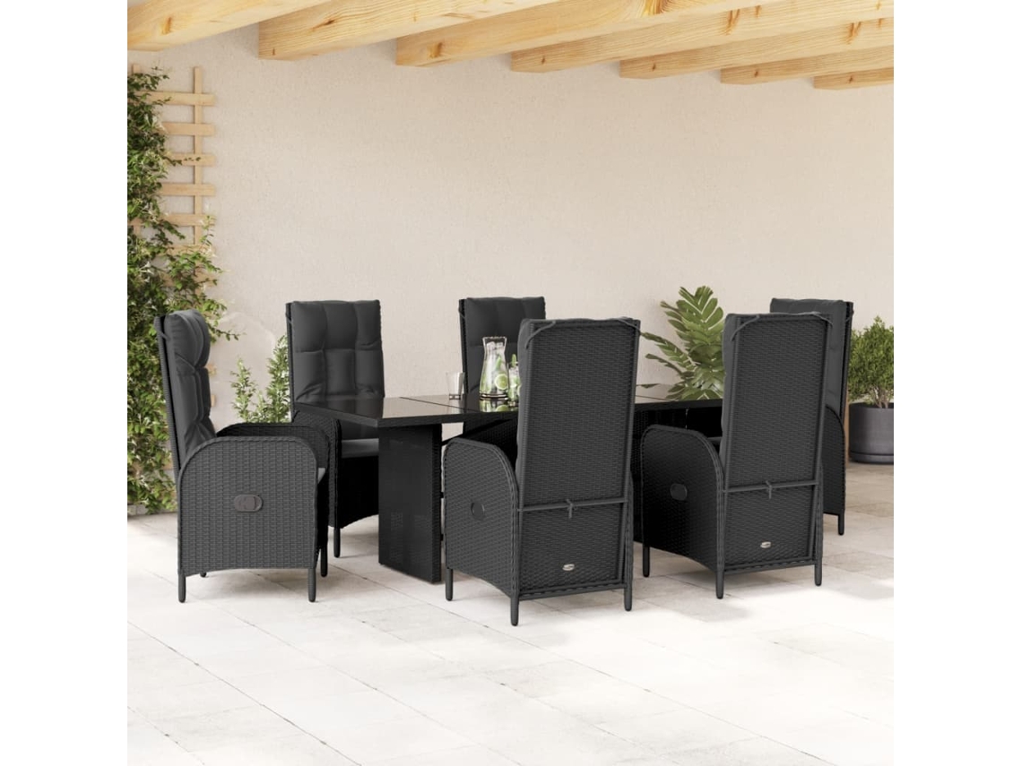 Juego de comedor de jardín de 7 piezas DKD Home Decor con cojines de mimbre negros