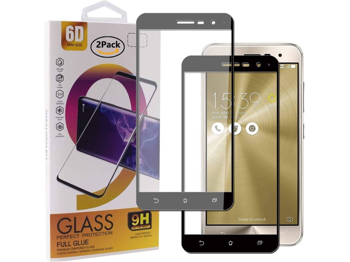 Protector Cristal Templado Asus Zenfone 3 ZE520KL HONGWE. Cobertura Completa Negro
