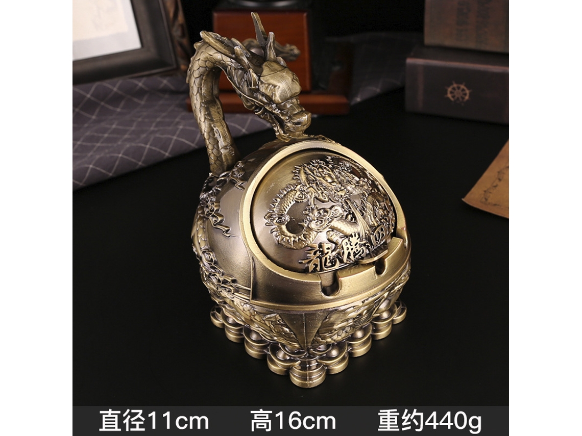 Cenicero creativo con los doce animales del zodiaco en bronce antiguo (Edición mejorada con dragón).