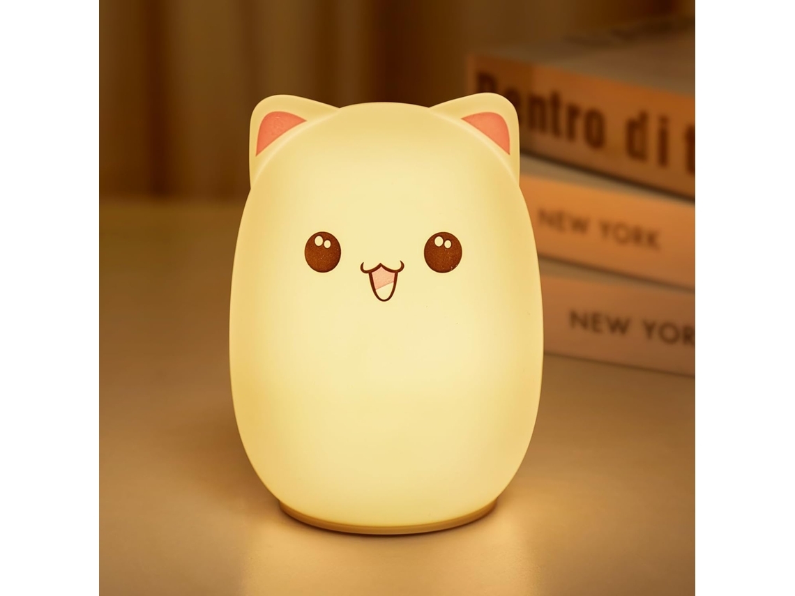 Luz de noche para niños, linda luz de noche de gatito de silicona con 3 niveles de brillo, lámpara recargable de 7 colores para dormitorio Facpoet