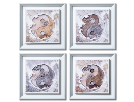 Cuadros Decoracion Salon Modernos YING YANG MANDALA 30x30 cm x4 piezas - Set de Cuadros con Marco Blanco. DEKOARTE