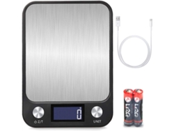 Báscula de cocina digital de 1 g a 10 kg con control táctil, carga USB, color negro Rnemitery