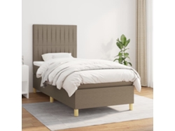 Cama Box Spring Con Colchón Tela Gris Taupe 100x200 Cm