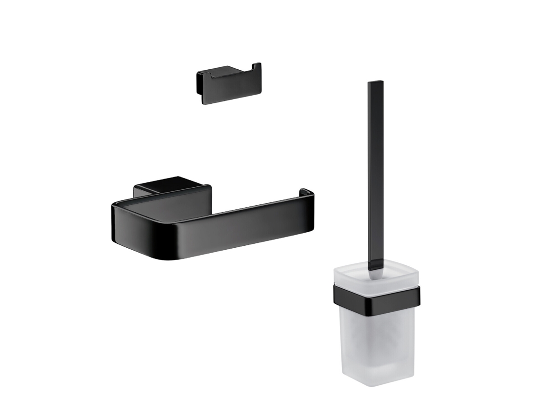 EMCO Loft Juego WC, juego escobilla, portapapel, gancho doble, negro, 059813300