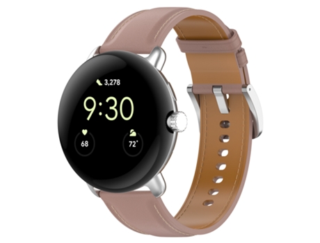 Correa de reloj inteligente con costuras en relieve de cuero de capa superior para Google Pixel Watch 2 (rosa oscuro)