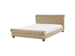 Cama con somier BELIANI Avallon de Terciopelo Beige 172x233x94