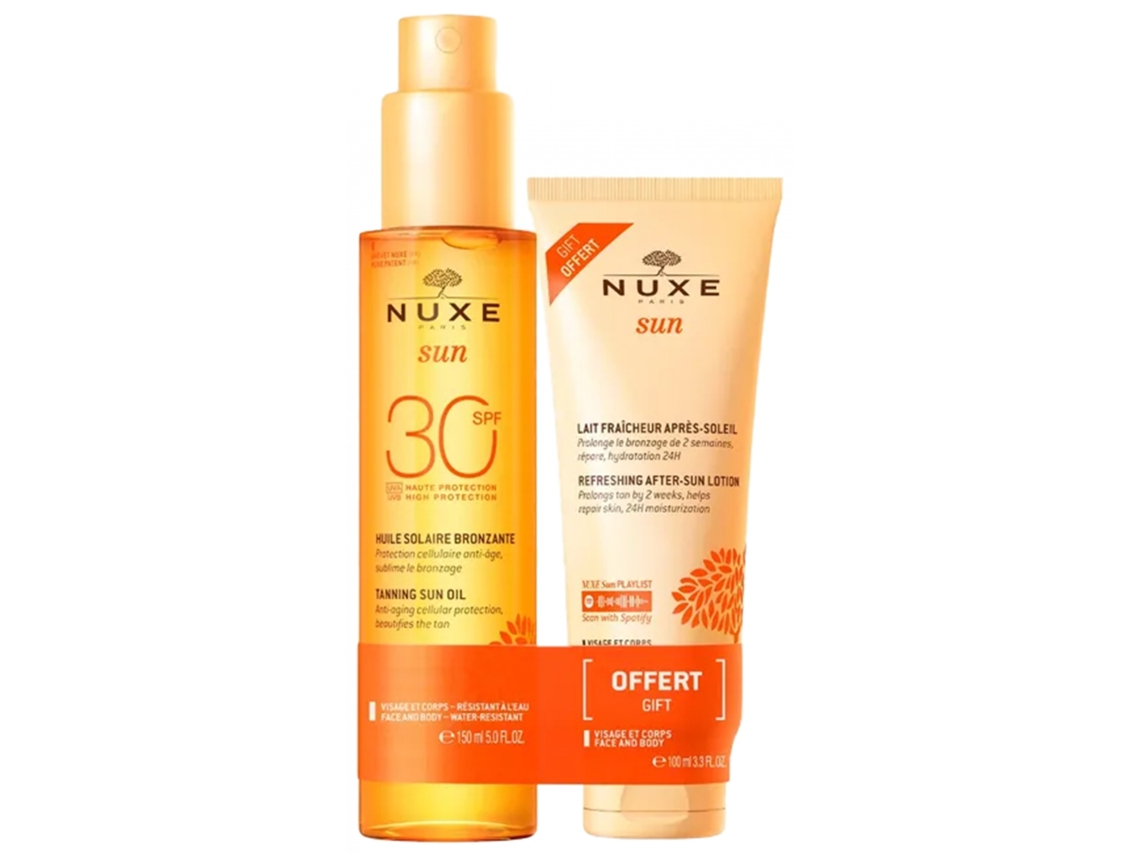 Sun Aceite Bronceador para Rostro Y Cuerpo Spf30 150 Ml Leche Refrescante para Después Del Sol 100 Ml Gratis NUXE