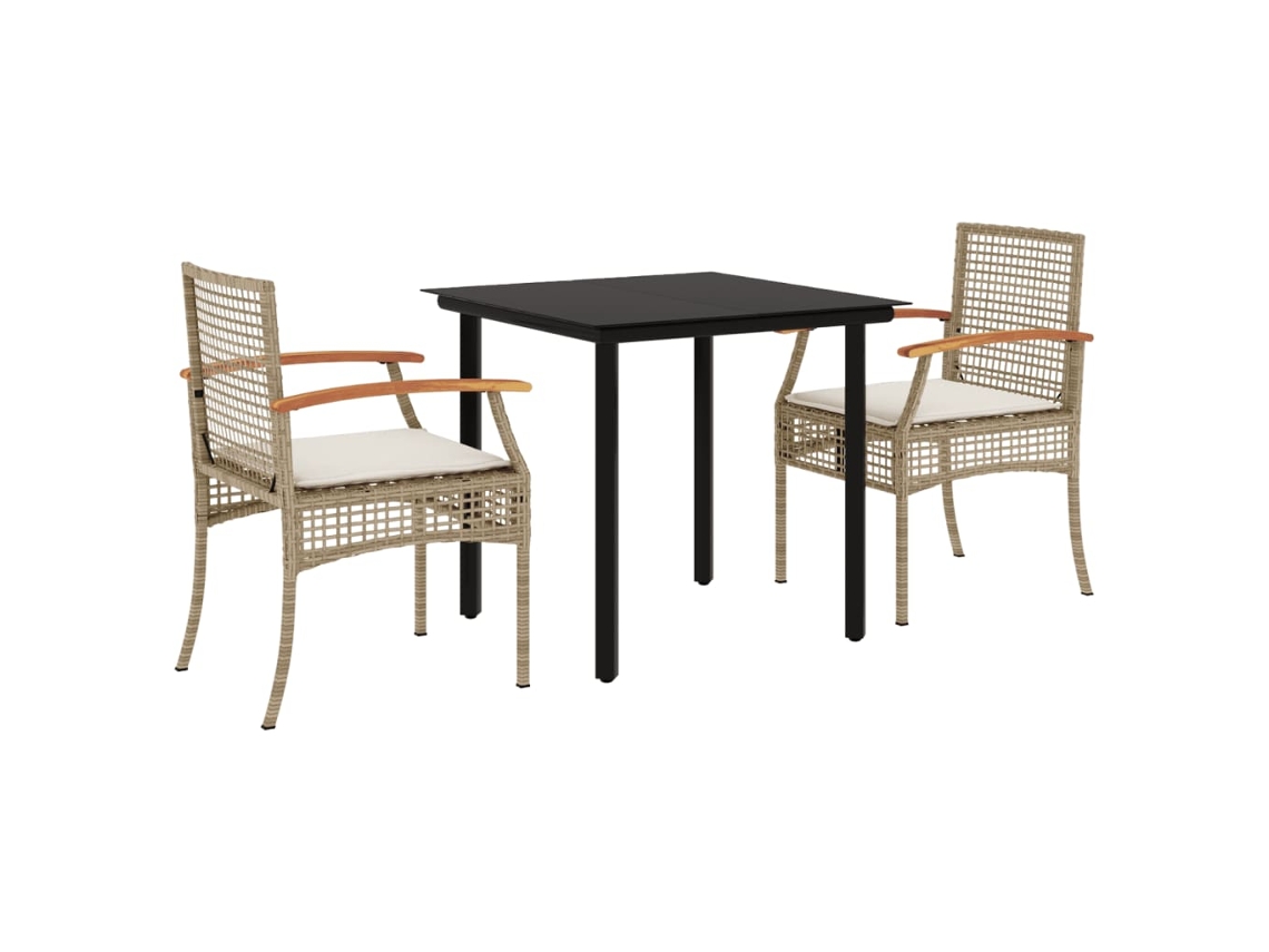 Conjunto 3 comedor de jardín VIDAXL con cojines ratán sintético beige