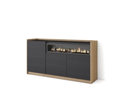 Aparador de comedor, 156x37x80cm, 3 puertas, chimenea eléctrica, negro y roble.