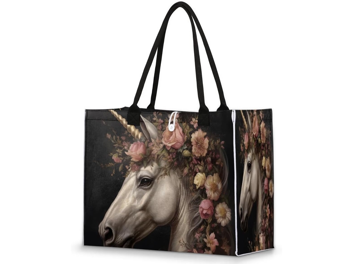Bolso Hombro Grande Tropicallife Estampado Unicornio Caballo Flor Para Mujeres Niñas Bolso Tote Ir Compras