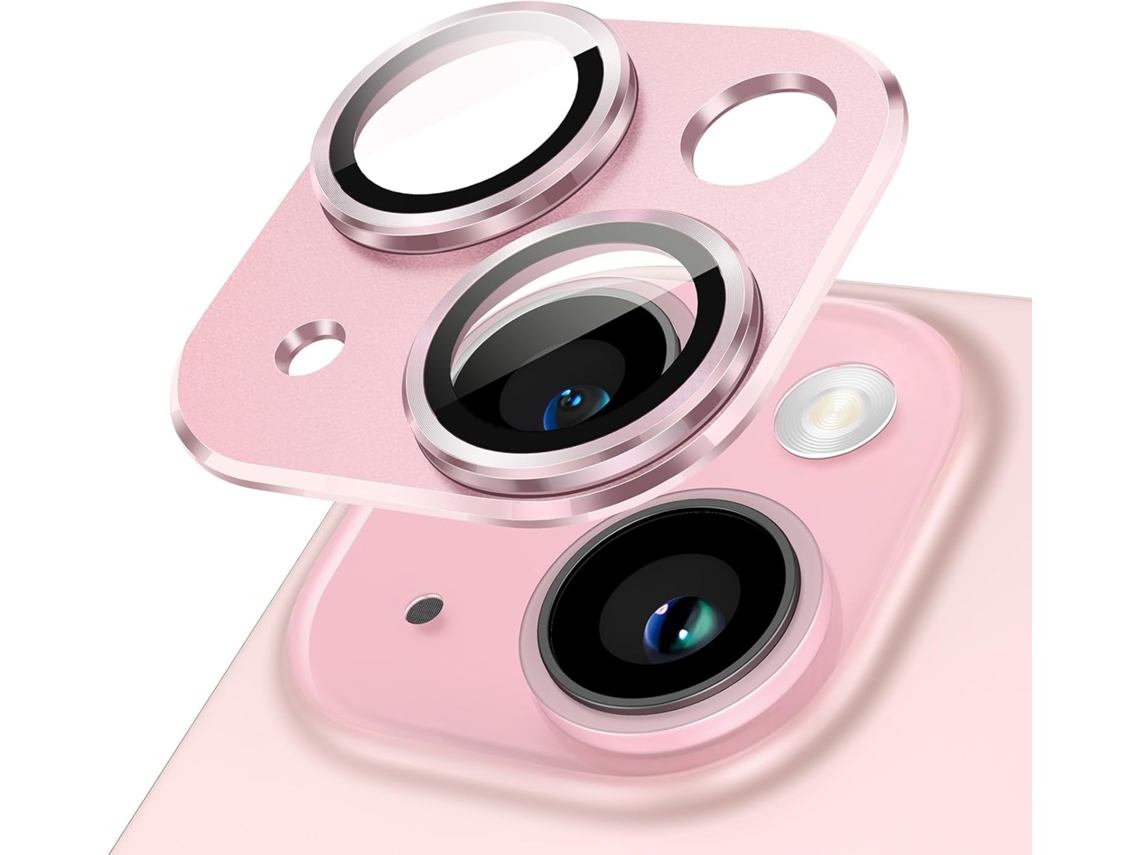 Protector de pantalla Yuysan para iPhone 15/15 Plus, cristal templado + aleación (rosa)