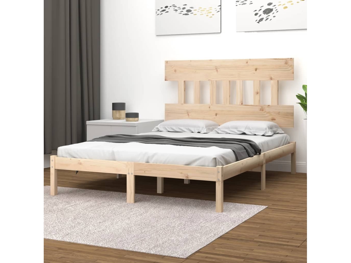 Estructura De Cama Madera Maciza De Pino 140x190 Cm