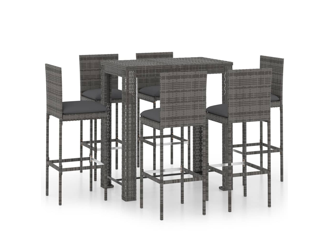 Maison Exclusive - Conjunto De Bar Para Jardín 7 Pzas Ratán Sintético Gris Cojines