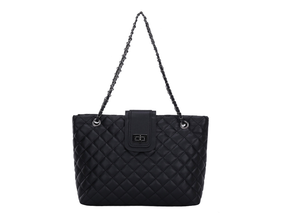 Bolso Tote De Piel Sintética Para Mujer Con Cadena, Gran Capacidad, Para Uso Diario, Negro.
