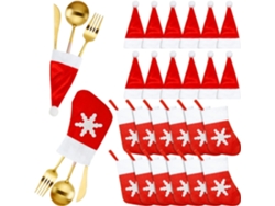 40 organizadores de cubiertos navideños: 20 gorros de Papá Noel y 20 calcetines navideños. Bolsas para cubiertos ideales para decorar la mesa.