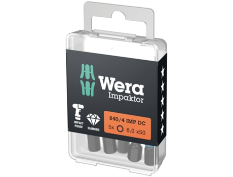 Puntas Impaktor torn. hexagonales, 5 piezas 840/4 IMP DC Hex-Plus 5,0 x 50 mm DIY-Box WERA 05057645001