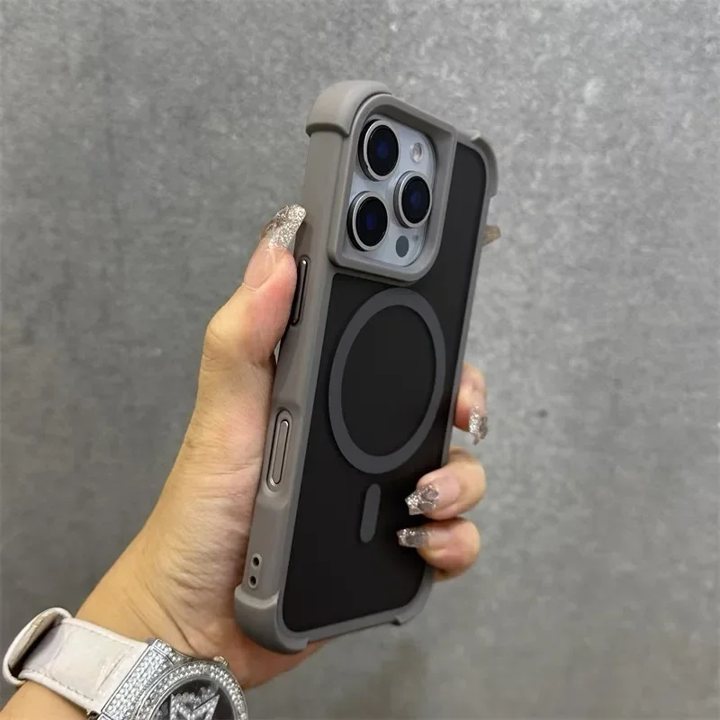 (para Iphone 14 Gris) Funda Protectora, Compatible Con Carga Inalámbrica Y Fijación Magnética Magsafe.
