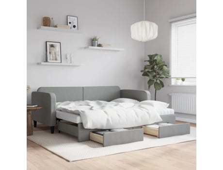 VIDAXL Sofá cama nido con cajones tela gris claro 90x200 cm
