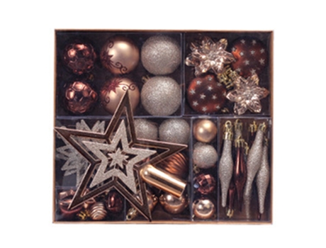 Juego de adornos colgantes para árboles de Navidad de 58 piezas, colgante de estrellas de bolas de Navidad inastillables de colores, café dorado