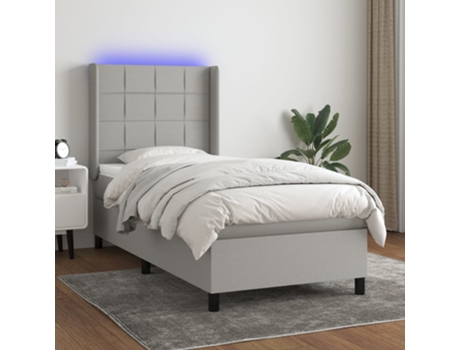 MAISON EXCLUSIVE Cama con somier con colchón y LED 90x200 cm Tela gris claro