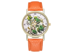 Reloj De Pulsera Analógico De Cuarzo Con Dial Redondo Moda (naranja)