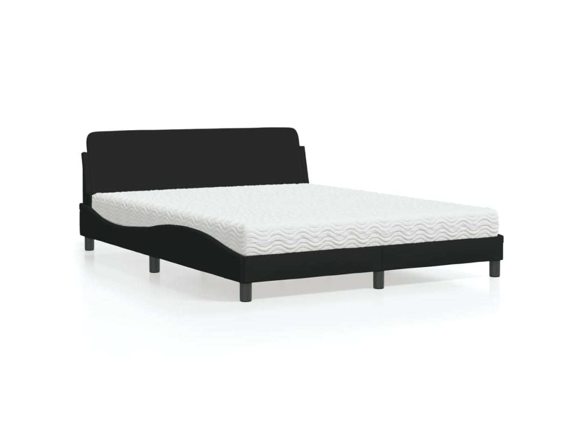 Cama Con Colchón De Tela Negro 160x200 Cm