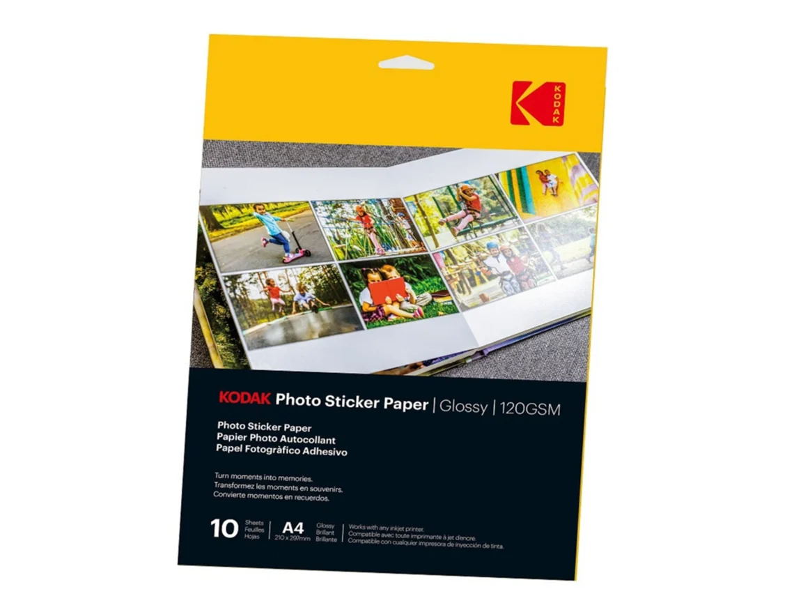 Papel Fotográfico KODAK Autoadesivo Sticker A4 120 G/M² Branco Pack 10 Folhas