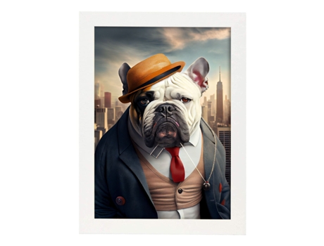 NACNIC Lámina Bulldog Inglés Intelectual En Fotografía a Todo Color Divertidas Ilustraciones Realistas de Animales Con Ropa Humana A4 Marco Blanco